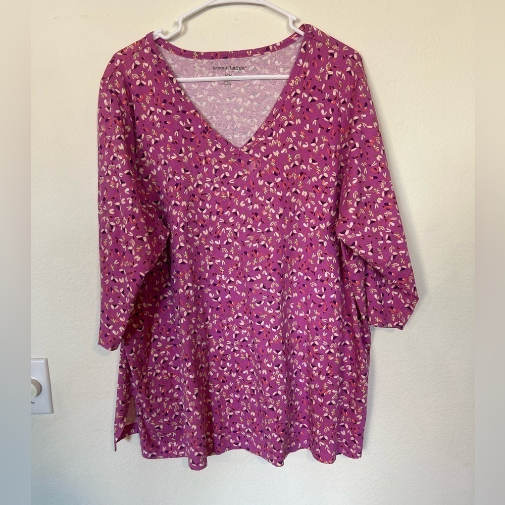 Woman Within Plus-Size Stretch Top 1X
22/24 Floral Print V-Neck Elbow sleeve